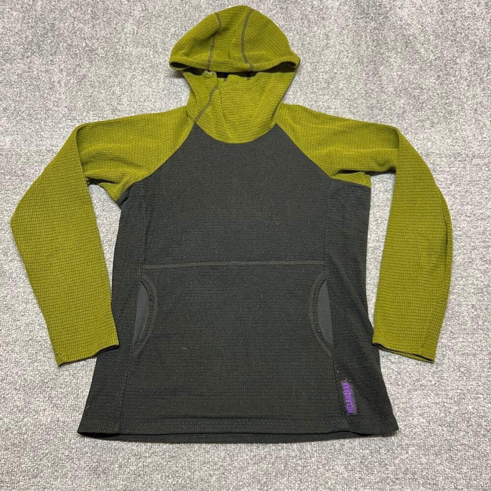 Melanzana Micro Grid Hoodie Womens Small Black Green Pullover Hooded Sweatshirt
